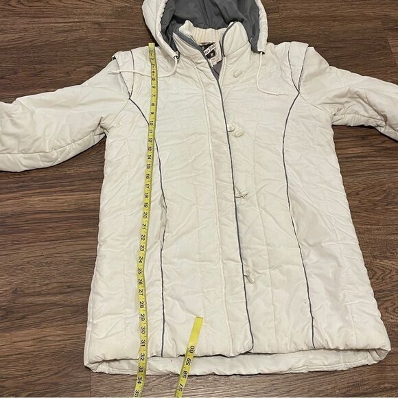 Vintage 80’s Saxton Hall Zipper And Button Puffer Coat White Gray Large - Picture 15 of 15